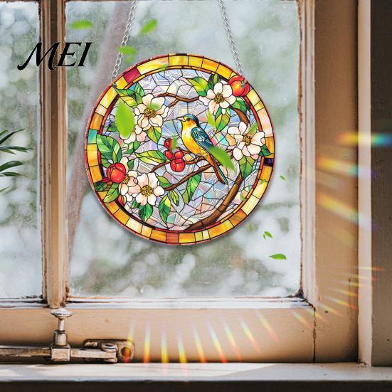 Acrylic Hanging Ornament Stained Glass Style Window Hanging, Colorful Sun Catchers for Wall Windows, Waterproof Decor Suncatcher with Chain Women Wife