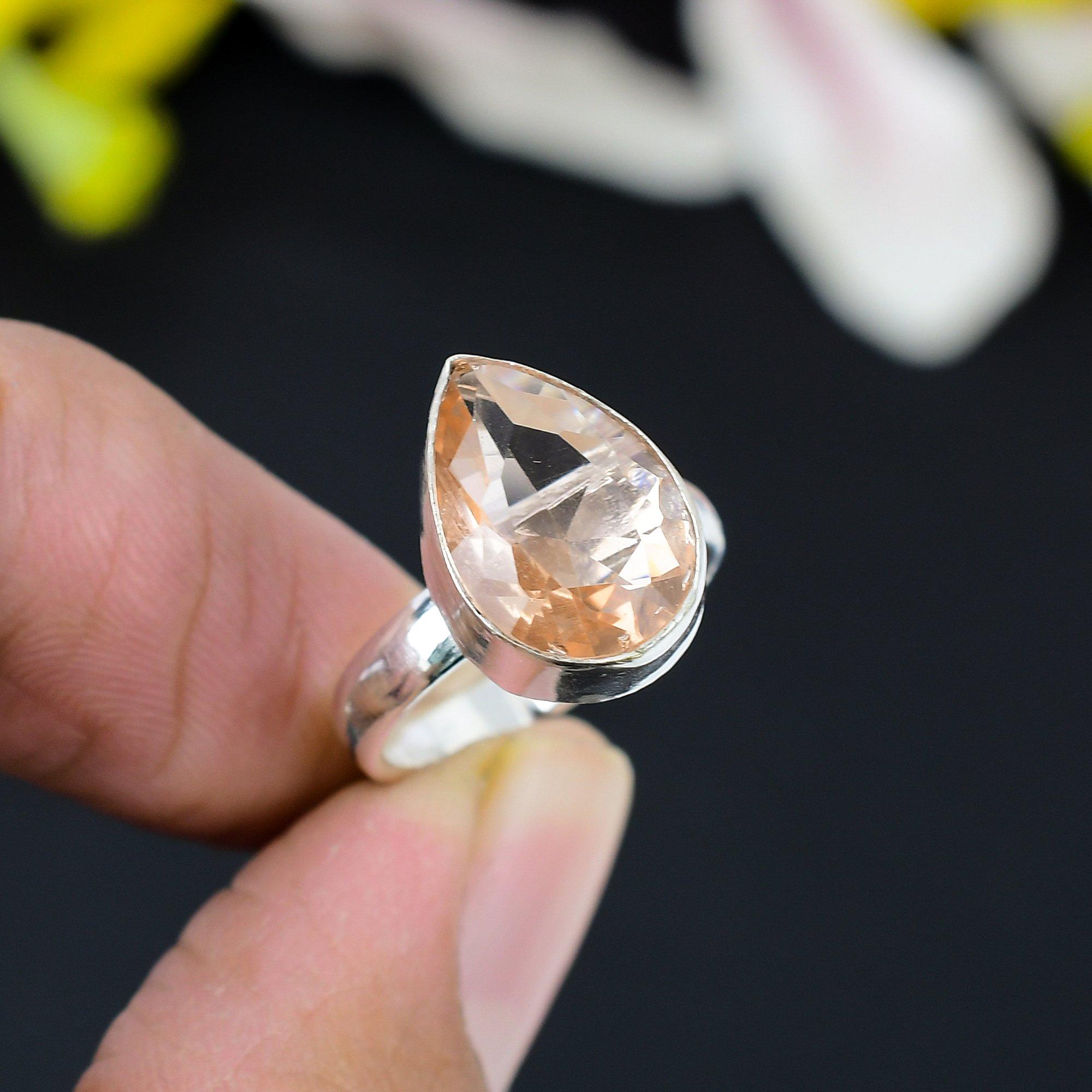 

Morganite Gemstone Handmade 925 Sterling Silver Jewelry Ring Size 9 KG-359