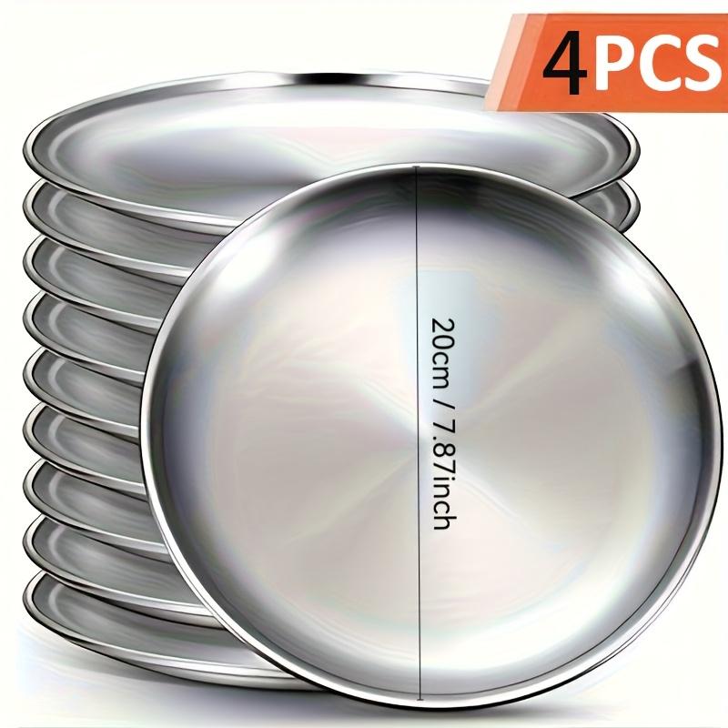 4pcs Set of Large Circular Stainless Steel Plates, Durable, Suitable for Camping, Weddings, Rust Proof, Stackable Plates