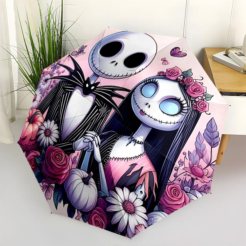 

1 Auto Open Jack Skellington, Sally Themed Colorful 8 rib Portable Umbrella for Men and Women, A Compact Commuting Companion Suitable for Da