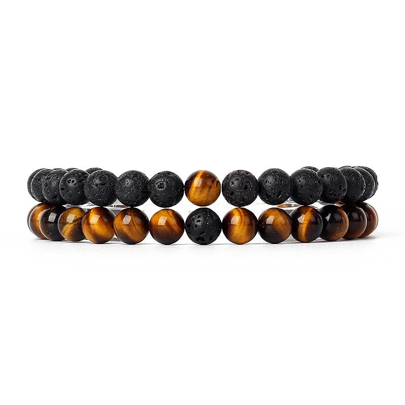 2pcs/Set Couples Distance Bracelets Tiger Eye Natural Chakra Lava Stone Beaded Yoga Bracelets for Men Women Elastic Rope Jewelry