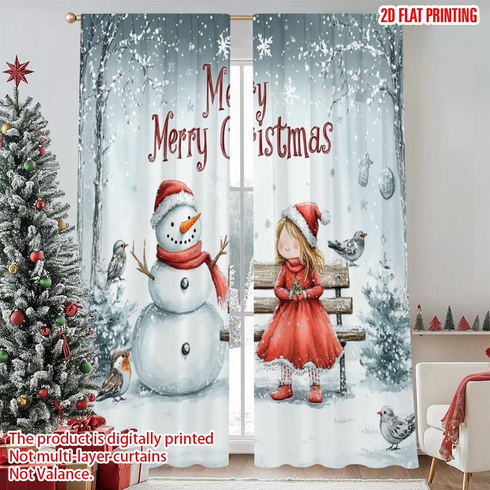 2pcs 2D flat printing Fashionable Christmas Curtains Charming Snowman3 Digital Printed Polyester Drapes Non fading Festive 60×150cm(23.6×59in)