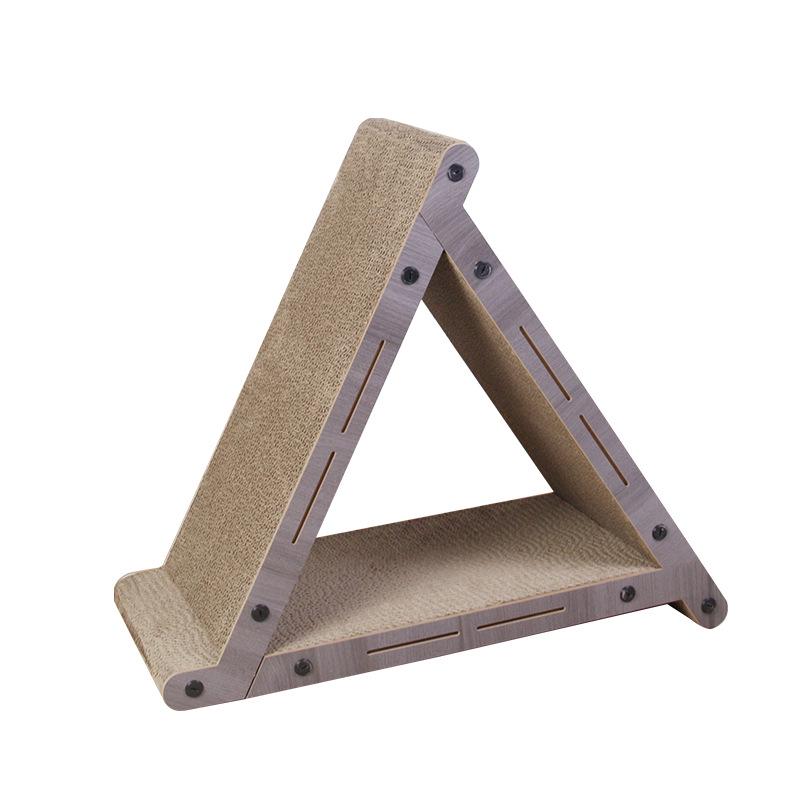 Tiragraffi e cuccia triangolari verticali per gatti - Carta ondulata antigraffio e anti-perdita di pelo con dettagli in legno