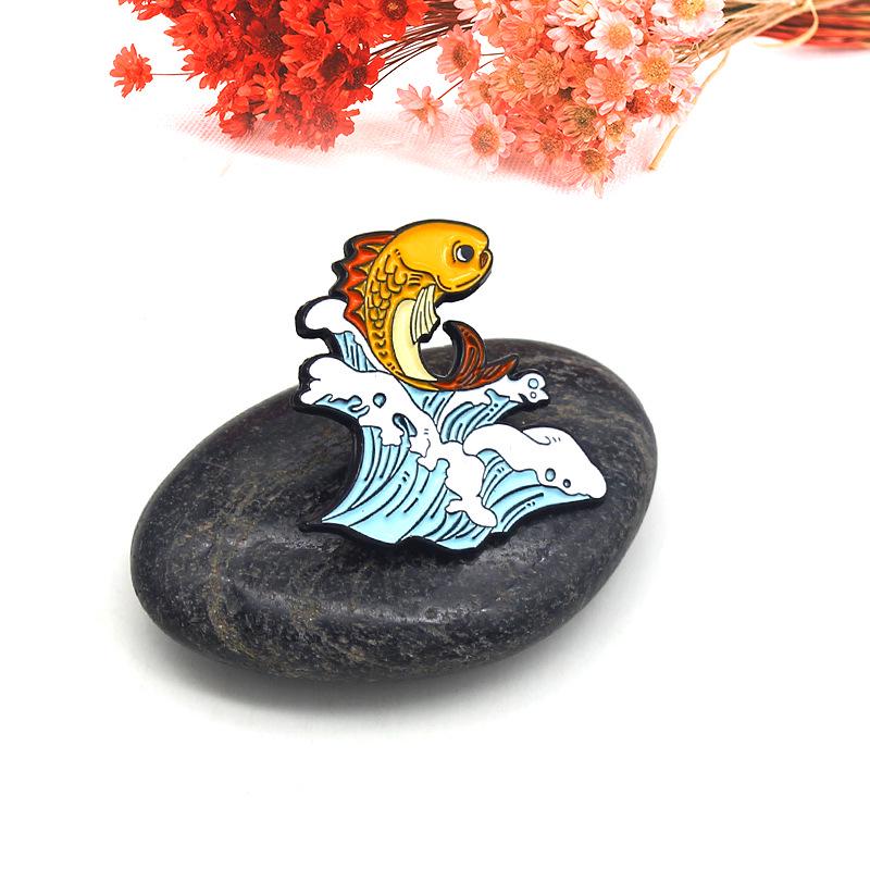 Wavy Yellow Koi Cartoon Enamel Pin: Happy Swimming Badge