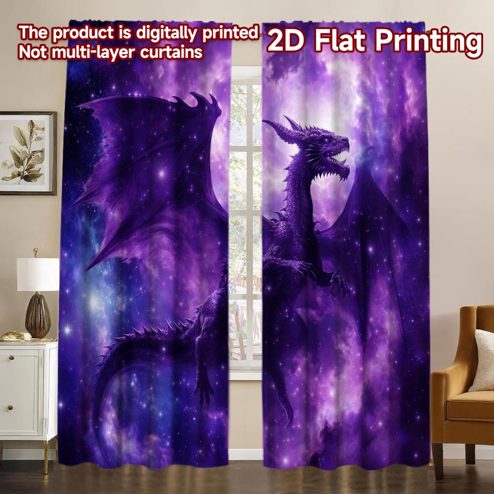 2D FLAT PRINTING 2pcs Curtains (Without Rod) Majestic Purple Dragon Popular Curtains&Window Treatment Polyester Curtains