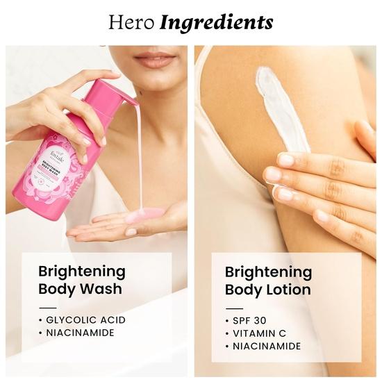 Foxtale Brightening Body Wash & Body Lotion SPF 30 | With Glycolic Acid, Niacinamide, Vitamin C | 6+ hrs Odor Control | 250 ml