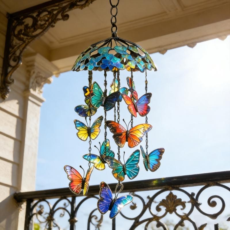 Butterfly Wind Chimes Producing Clear Tone for Balconies and Garden Creating a Peaceful Artistic Iron Design