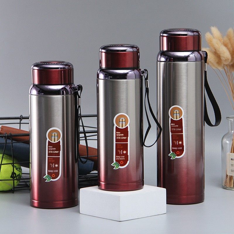316 Stainless Steel Sports Water Bottle, Outdoor Portable Car-Mounted Sling Water Cup, Gradient Star Bottle, Large Capacity Thermos Cup