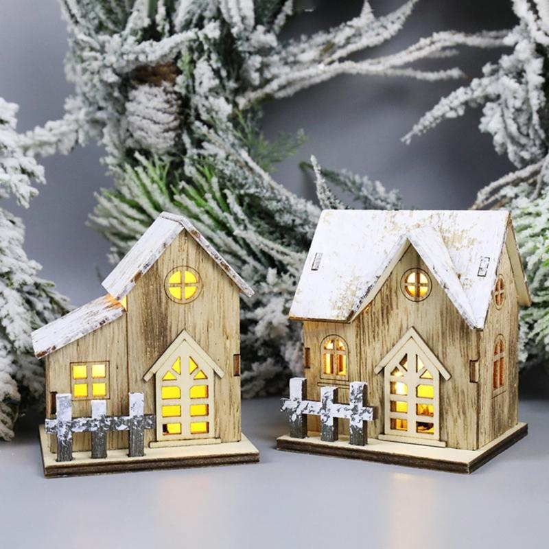Luminous Christmas House Figurine Village Wood Ornament Exquisite Design for Delightful Display LED Light Ornament