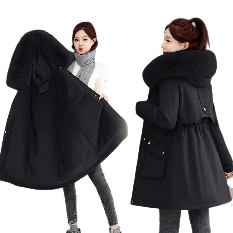 Cotton Clothes Winter New Thickened Pie Overcome Women's Waist and Thin Hooded Big Sweater Cotton-padded Coat Women