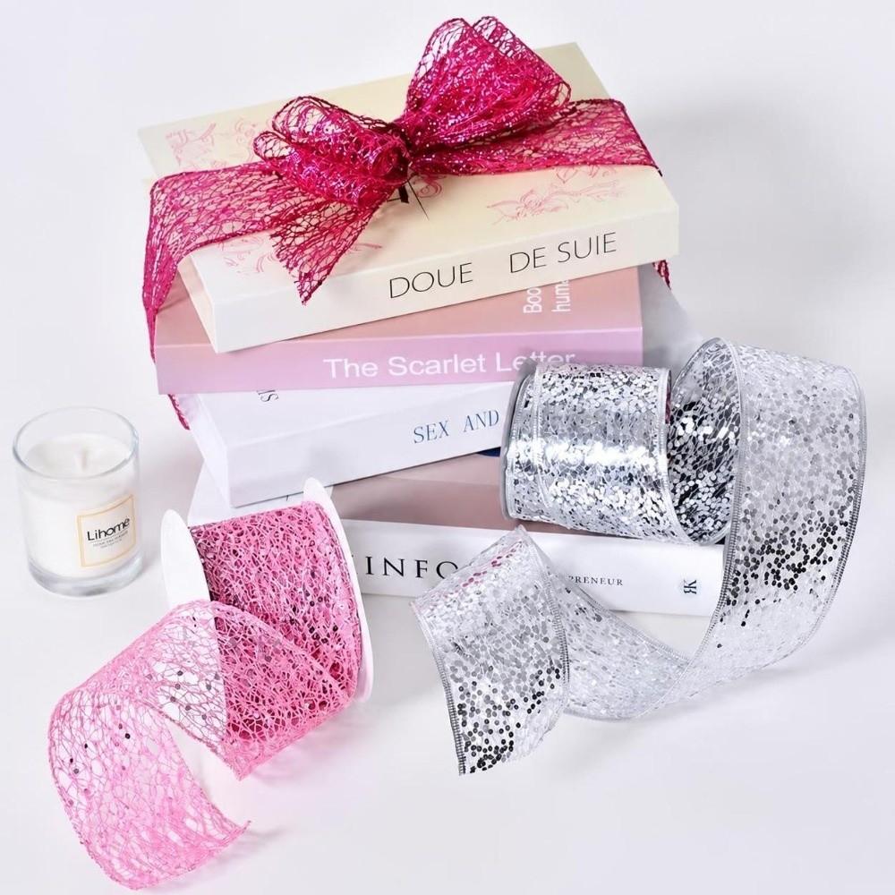 10 Yards/Roll Wired Edge Ribbon Glitter Sequins Organza Ribbon  Christmas Tree Decor