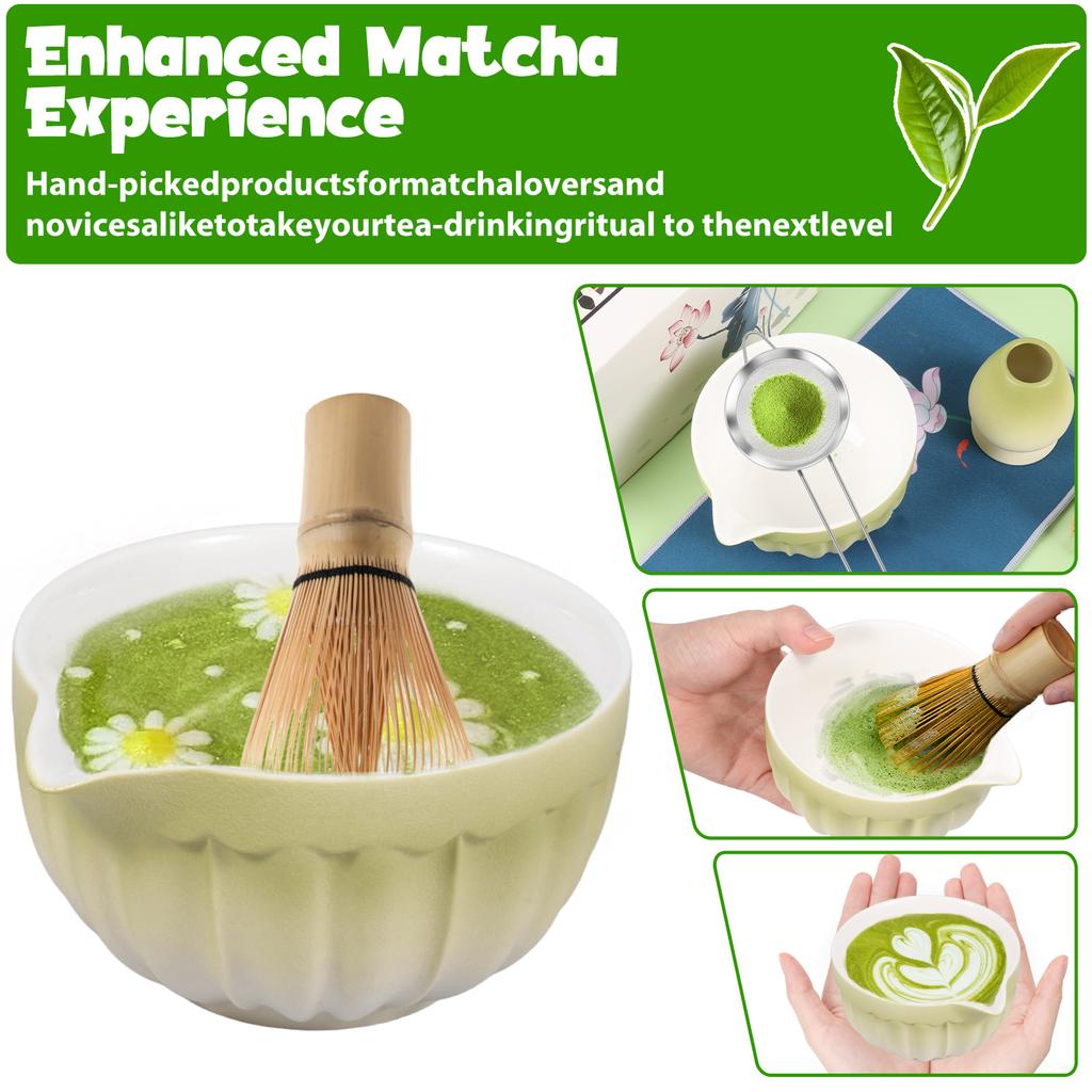 6Pcs Matcha Bowl Japanese Tea Cup Gift Matcha Chawan with Pouring Spout for Kitchen Home Tea Room Dining Room Tea-making Tools