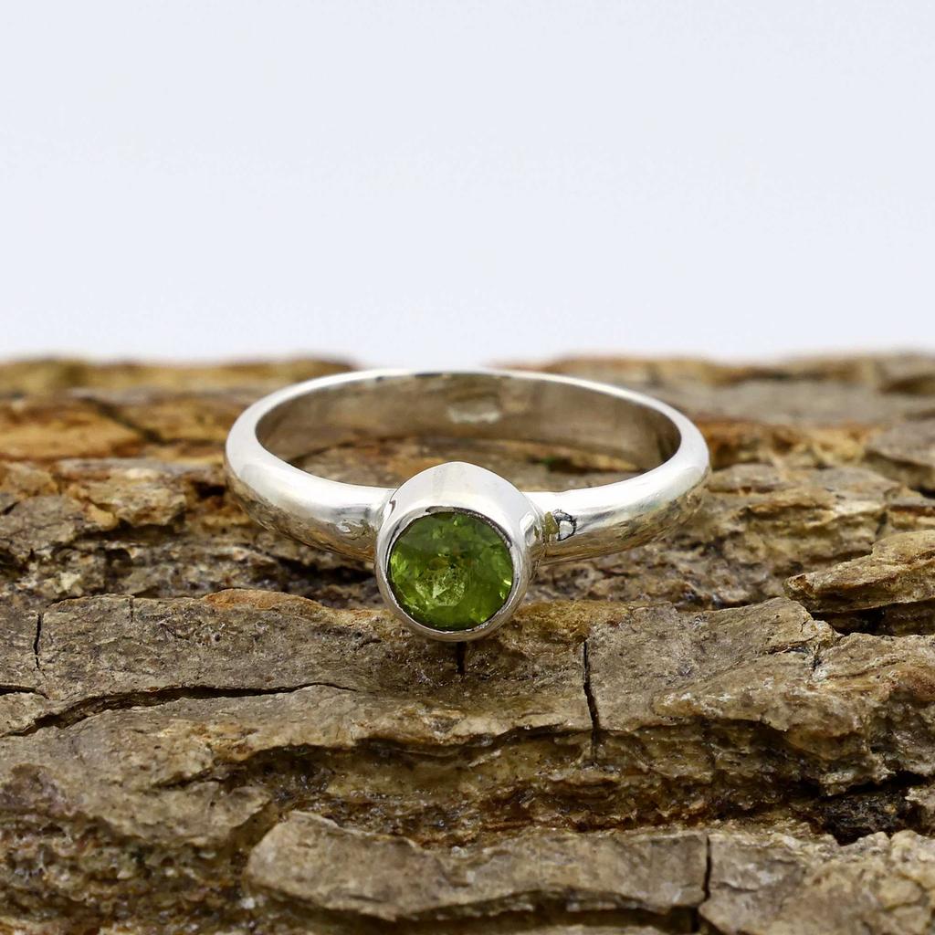 Solid 925 Sterling Silver Ring, Peridot Gemstone Ring, Handmade Ring, Stacking Ring, Birthstone Ring, Statement Ring
