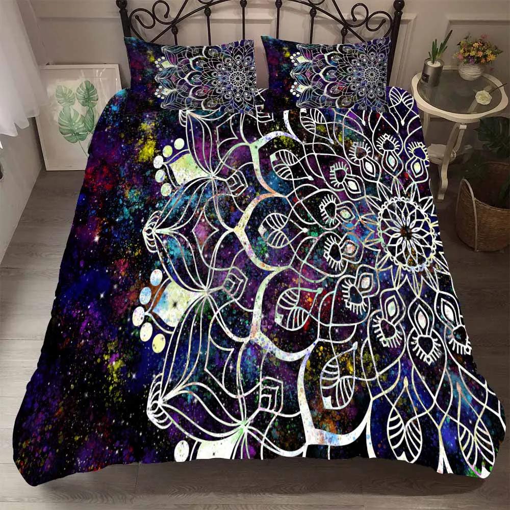 Bedclothes DropShip Galaxy Duvet Cover Luxury Jacquard Duvet Set With Pillowcases Mandala Galaxy Starry Sky Bedlinens Polyester