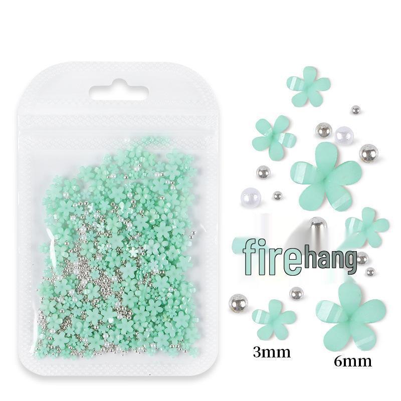 200pcs Five-Petal Nail Art Flowers with Gold & Silver Beads - White & Pink Resin Ornaments
