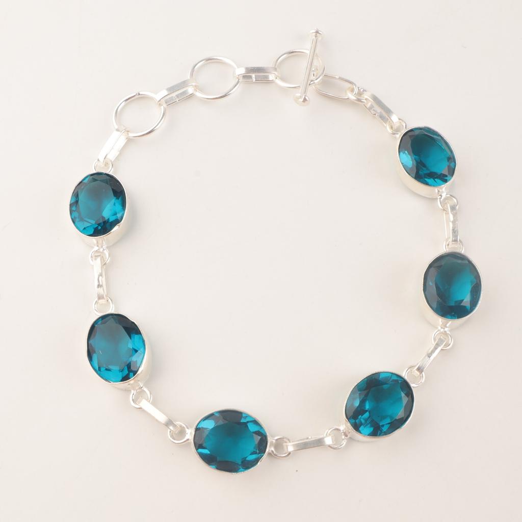 Apatite Gemstone 925 Sterling Silver Jewelry Handcrafted Bracelet 9" For Women RB-5-4