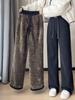 Women's Petite Chenille Fleece-Lined Wide-Leg Pants - Autumn/Winter 2025, Thickened Slim-Fit Casual Straight-Leg Style.