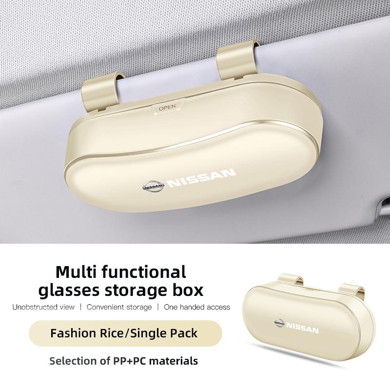 

2026 Car Glasses Box Sunglasses Holder Sun Visor Storage Case For Nissan Qashqai J11 Sylphy N7 Teana Note Navara Juke GTR Patrol бежевый