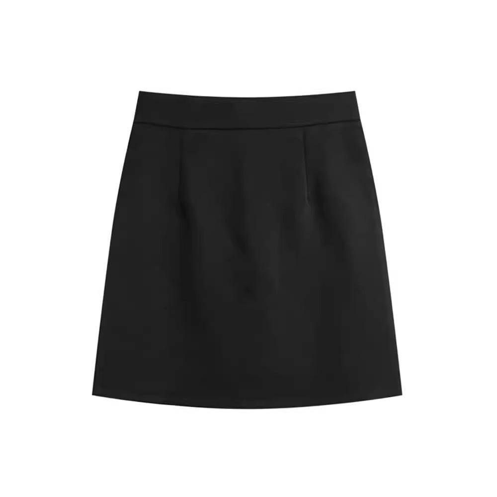 2024 Summer High-Waist Black A-line Midi Skirt - Slimming, Casual Bodycon for Women