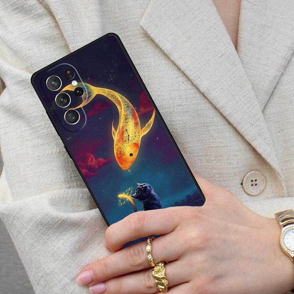 Cat And Goldfish SOFT Cell Phone Case for Samsung Galaxy S26 Ultra S25 S24 S23 S22 S21 S20 Note10 Cover