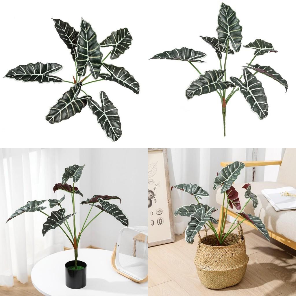 Style Artificial Alocasia Odora Leaf Plant With Handcrafted Basket For Home Decor