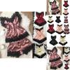 Luxurious Women Lingerie Silk Lace Robe Dress Babydoll Nightdress Sleepwear Set