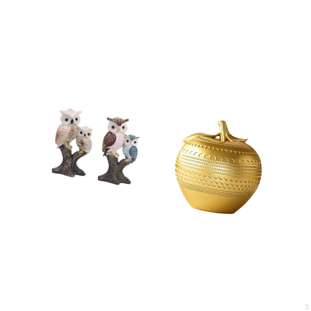 Owl Sculpture Figurine Realistic Animal Fruit Statue Resin Ornament Modern Art for Desktop Tabletop
