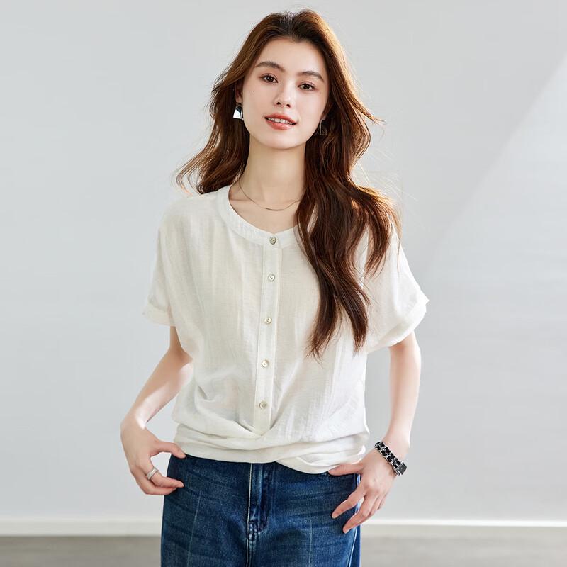 CARBAMMI Women s Round Neck Short Sleeve Blouse L