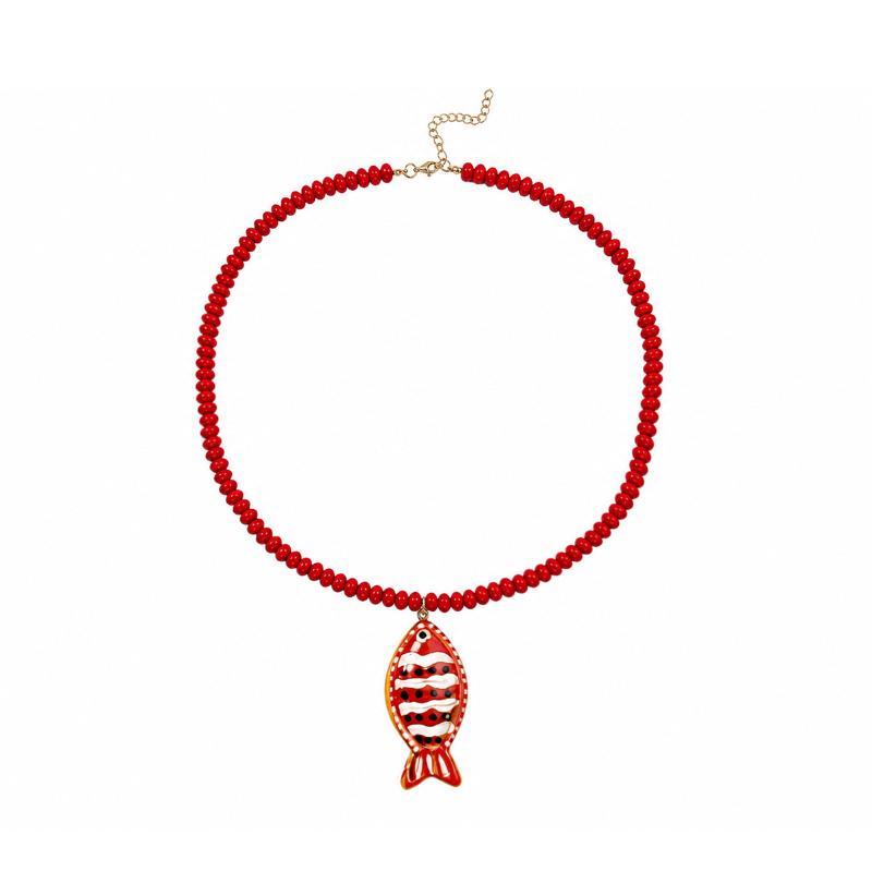 Fish Pendant Necklace Bohemian Handmade Beaded Beach Vacation Jewelry for Women Daily Casual Outfit Matching