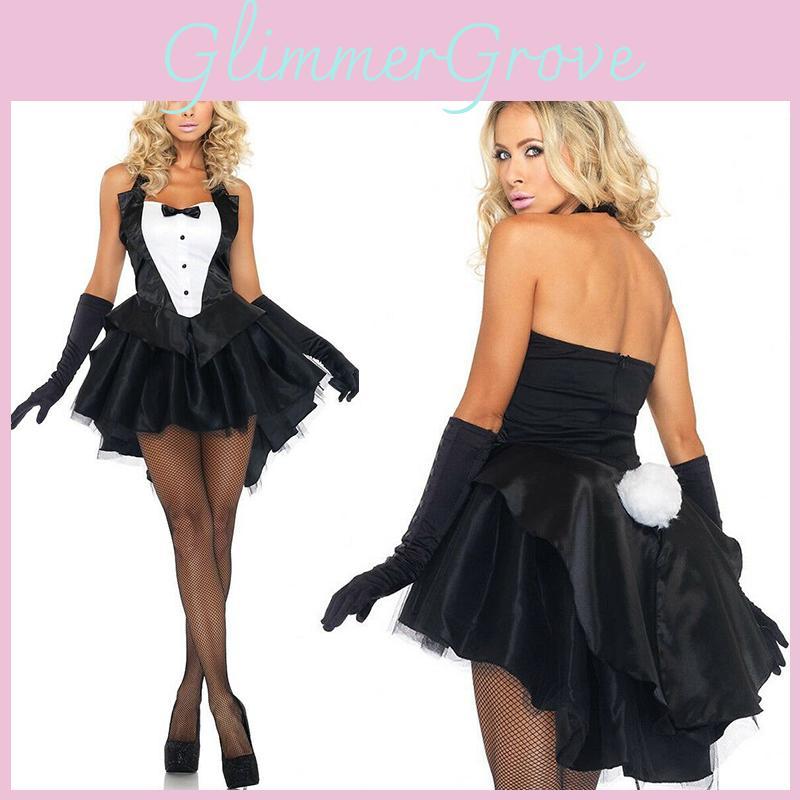 Sexy Women's Bunny Rabbit Costume Cosplay Tuxedo Halloween Outfit With Sweety Bow