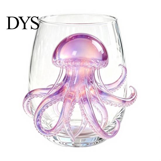 Unique Sea Creature Drinkware Octopus Stemless Wine Glass, 3D Marine Animal Printed Bar Life Enthusiast Gift Borosilicate Glassware, for Cocktails And