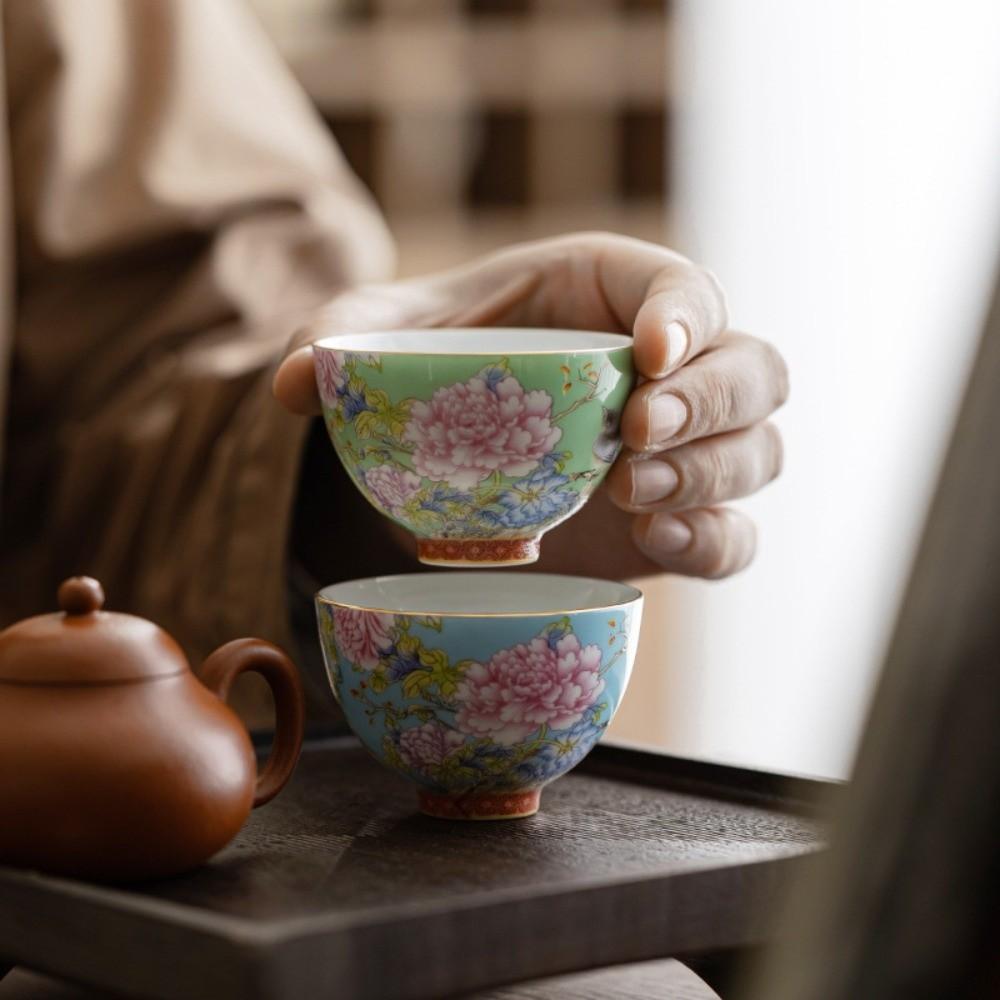 6pcs/set Flower Ceramic Cup Chinese Style Enamel Cup Kung Fu Tea Set Tea Cup  Personal Use