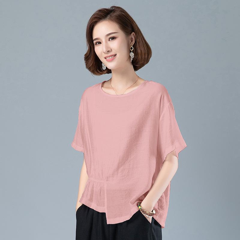 

Женская летняя футболка больших размеров 2025 для женщин среднего и пожилого возраста - Модная футболка с коротким рукавом Medium красный