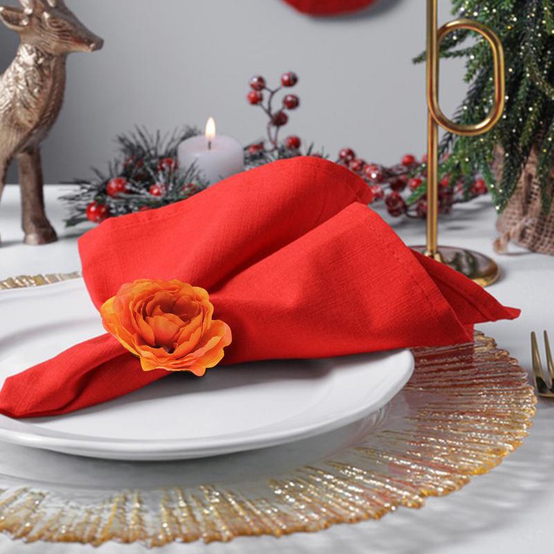 Napkin Holders For Cloth Napkins Alloy Artificial Flower Napkin Rings 6pcs Gold Plated Decorative Serviette Buckles Adornment