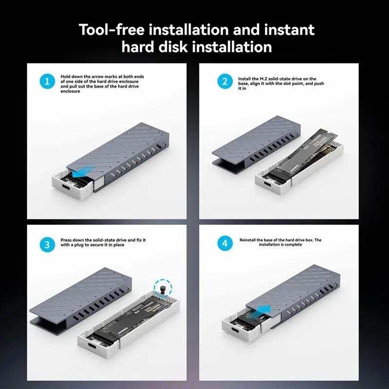 M.2 NVMe SSD Enclosure 10Gbps PCIe SSD Case Aluminum Alloy External Hard Drive Box USB 3.1 Interface RGB Colorful Light Tool Free Support UASP