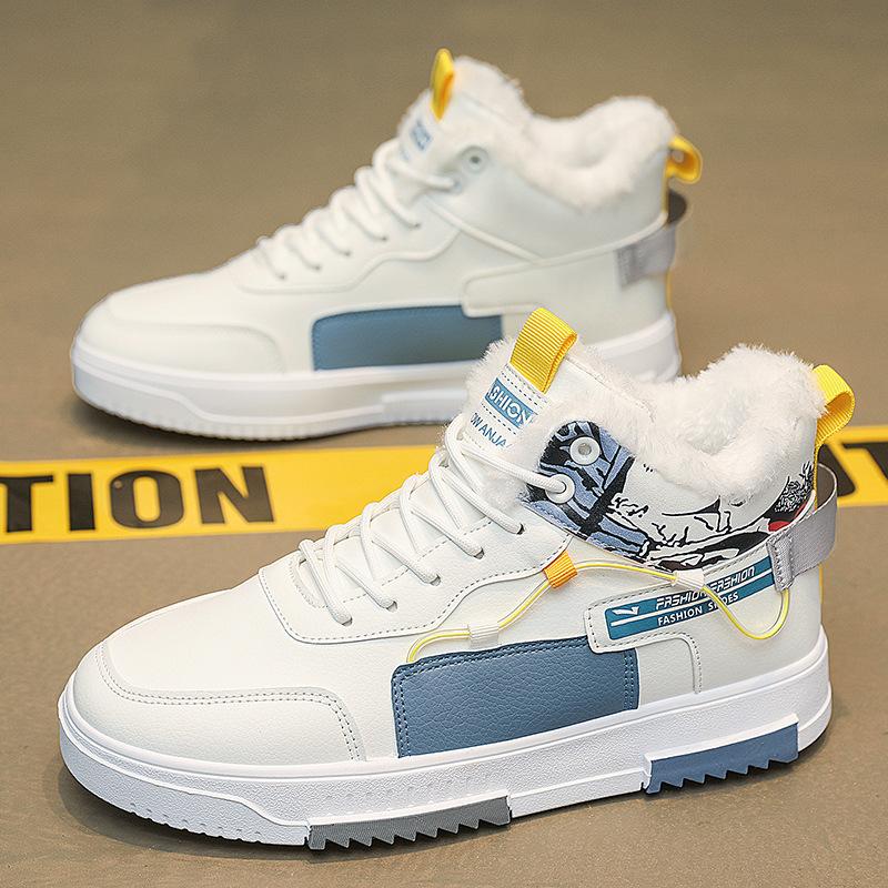 

Мужские зимние высокие кроссовки на подкладке из искусственного меха, теплые зимние ботинки без шнуровки, короткие ботинки, повседневные кроссовки из искусственной кожи с флисовой подкладкой для мужчин 44