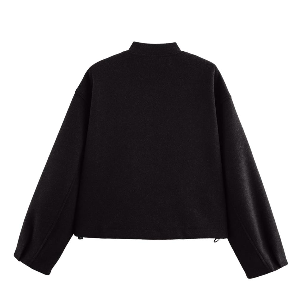 Damen Wildlederimitat Jacke mit Knöpfen Übergroßer geraffter Saum Kurzmantel Lässige Vintage Oberbekleidung mit Taschen