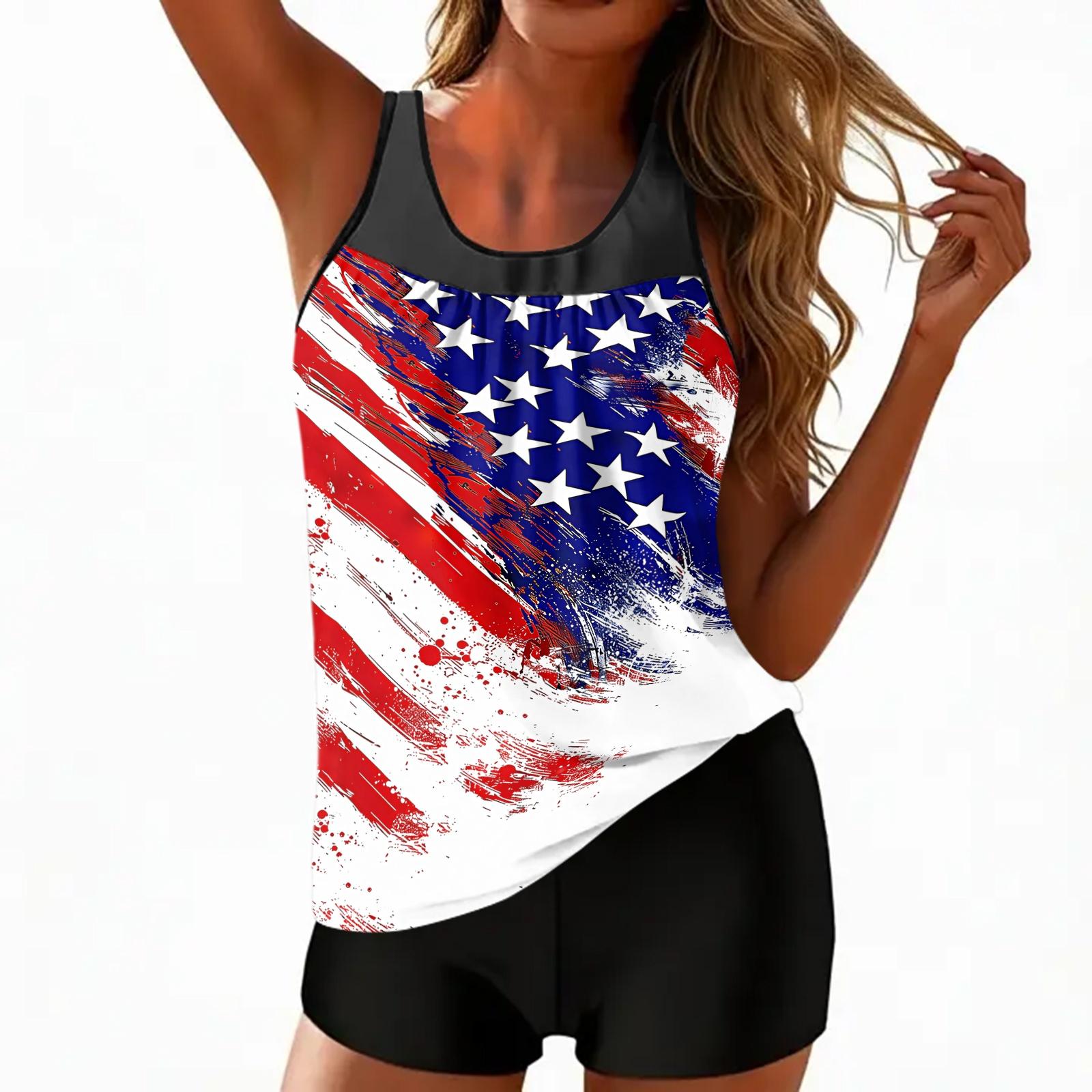 

Women’s Sleeveless Tankini Top and Shorts Set with Star Pattern Gradient Print Comfortable Fit Swimwear L
