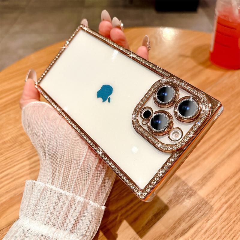 Bling Glitter Diamond Cover průhledné pouzdro pro iPhone 15 16 Pro Max 14 Plus 13 Pro Samsung Galaxy S24 S25 Ultra pouzdro Soft Plating Silikon TPU