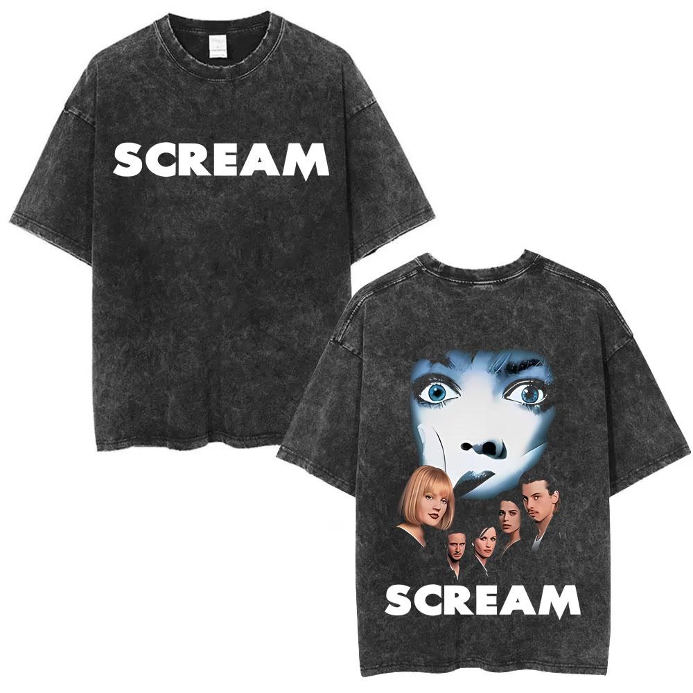 Washed Vintage 90s Horror Movie Scream Graphic T-shirt Billy Loomis Print T Shirts Men Women Casual Oversized Cotton T-shirts S разноцветный