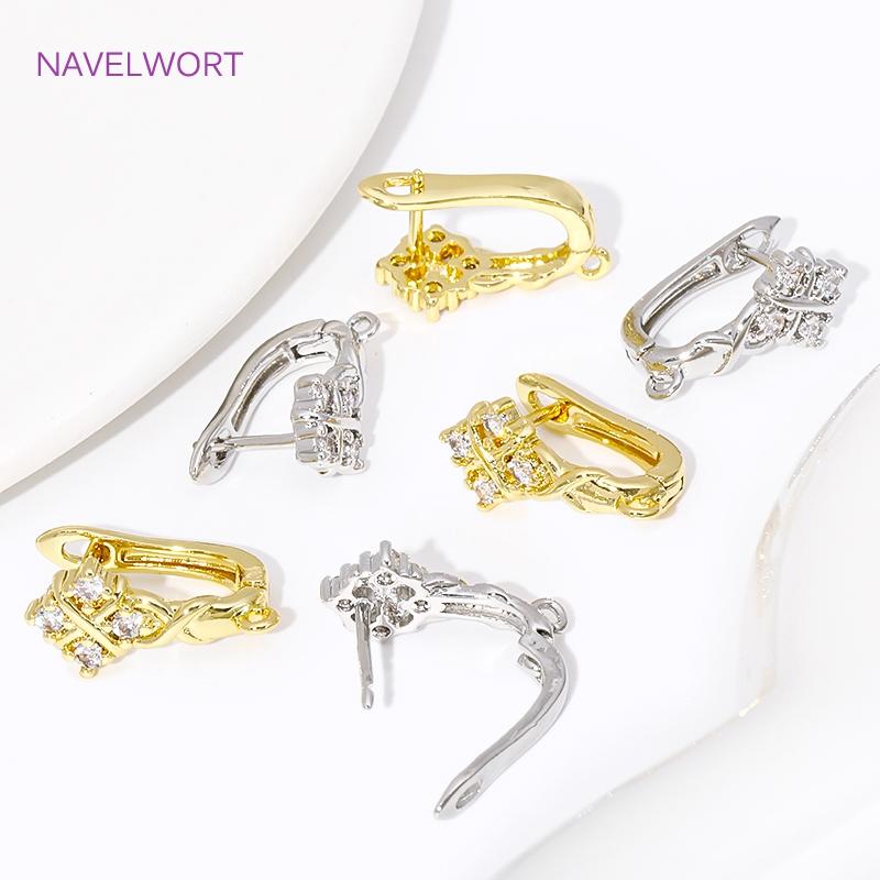 Trendy 18K Gold Plated Shvenzy Earring Hooks,Inlaid Zircon Earring Fixtures,For Jewelry Making DIY Handmade Crafts Wholesale