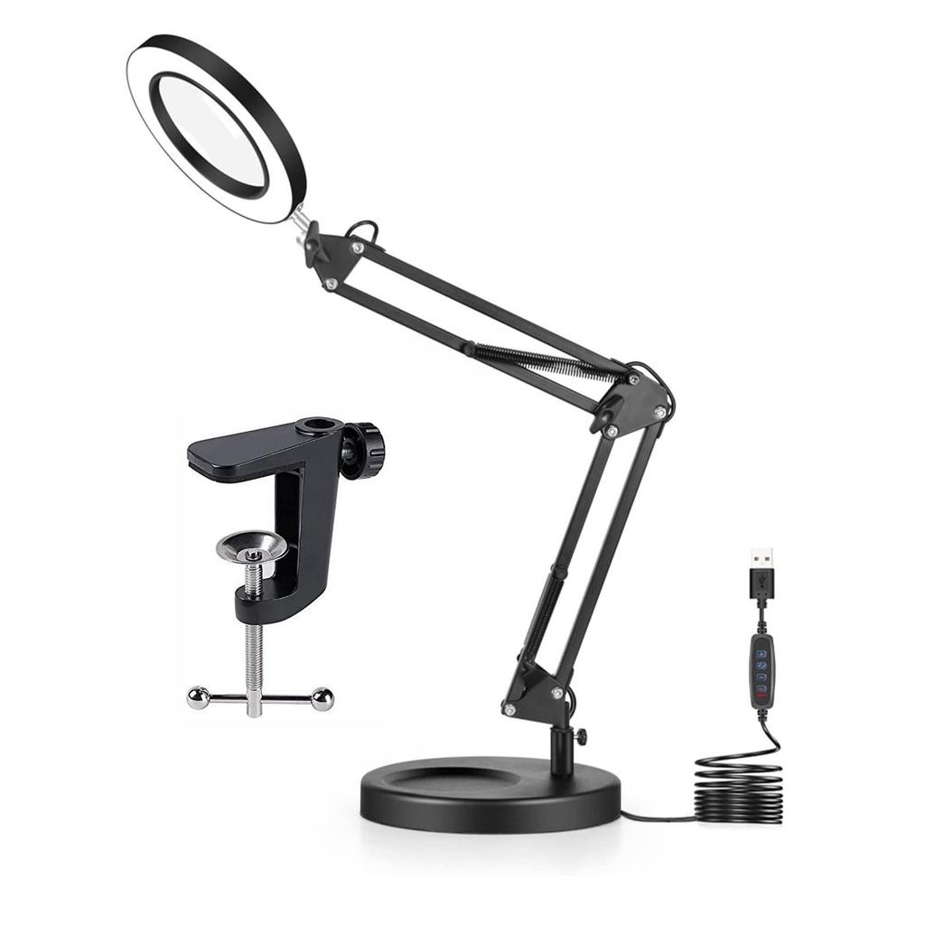 LED Long Arm American Style Folding Magnifier Desk Lamp for Welding and Repair with Eye Protection