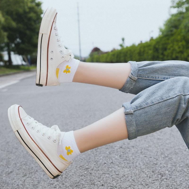 5 Pairs Summer Women's Cotton Shallow Mesh Boat Socks Cartoon Small Flower Mesh Female Socks