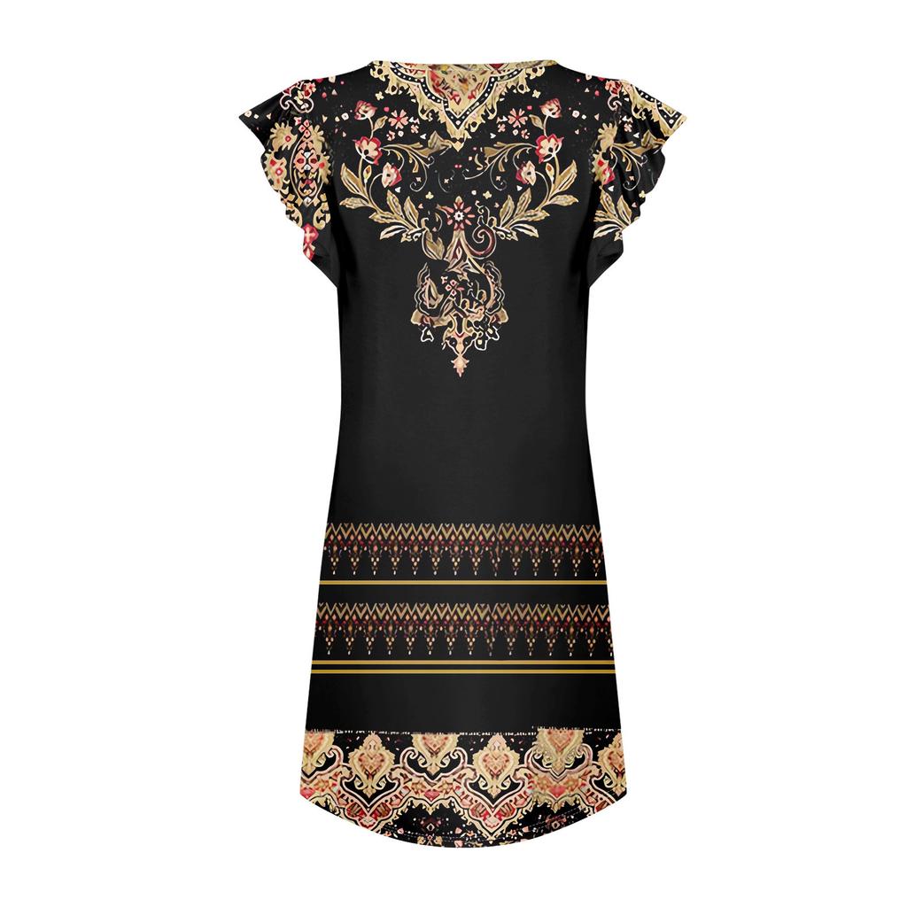 Womens Summer Dress Ruffle Sleeve V Neck Short Dresses Fashion Casual Flowy A Line Swing Sundress With Pocket