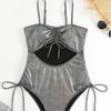 1011 new European and American sexy light metal sense one-piece swimsuit women's low-cut backless and thin swimsuit