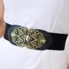 Korean Women's Retro Palace Carved Elastic Wide Belt - Fashionable Ladies' Corset Waist Belt, Multi-Sizes