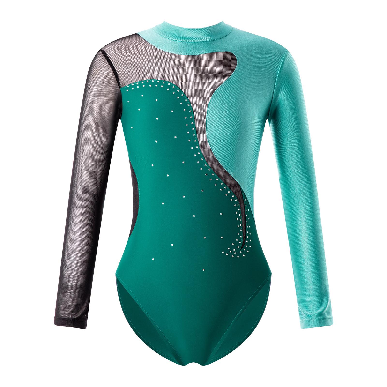 

Дитячий танцювальний костюм для дівчаток з довгим рукавом і трико для гімнастики, модне катання на ковзанах 7-8 Years зелений