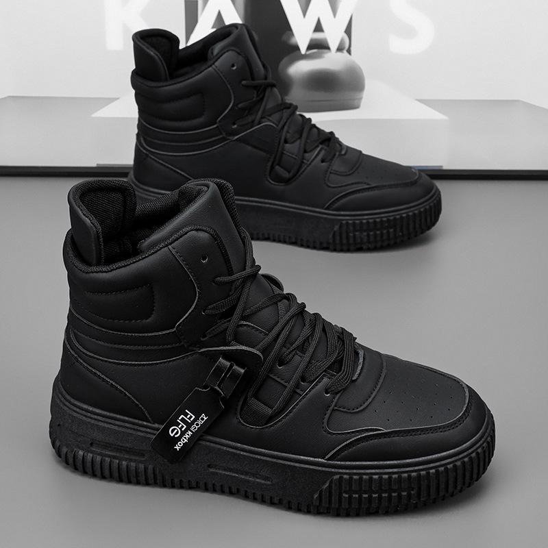 

Женские белые высокие кроссовки для мужчин Кожаная спортивная обувь для женщин Кроссовки Зимняя мужская обувь на платформе с толстой подошвой 35 чёрный