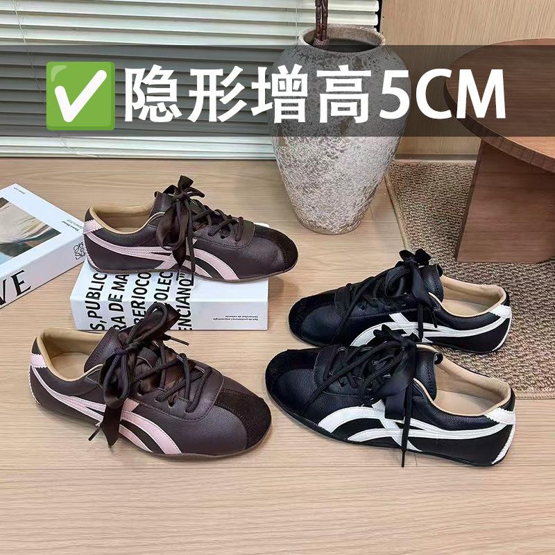 Cowhide version~ 5cm invisible inner height increase casual sports shoes women's Korean sweet color matching German training shoes runaway Forrest