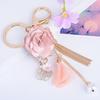 Fabric Flower Long Tassel Keychain Key Chain Keyring Women Handbag Hanging Decor